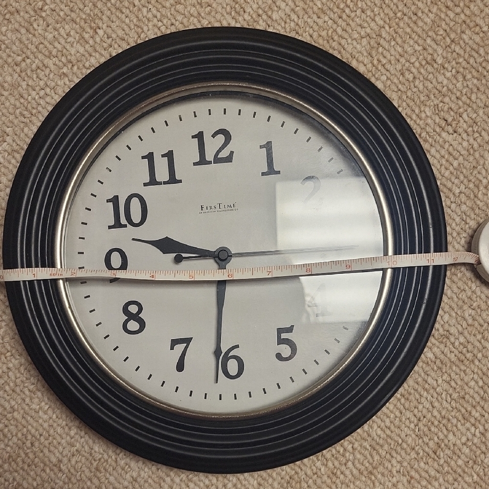Firsttime Used Black Wall Clock 11.5" good condition uses batteries not included